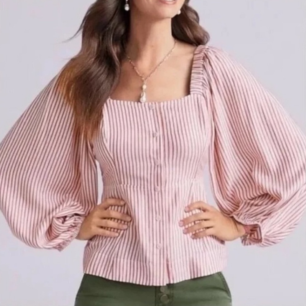 NWT Cabi 5890 Red Black Cream Stripe Carnival Top Size M